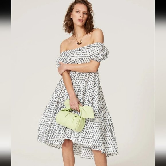 CAROLINE CONSTAS | NWOT Bardot Flounce Midi Puff Sleeve DesignerDress (Size S) - Picture 14 of 14